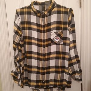 NFL Team Pittsburgh Steelers Women's Plaid Button-Up Shirt with Logo XL